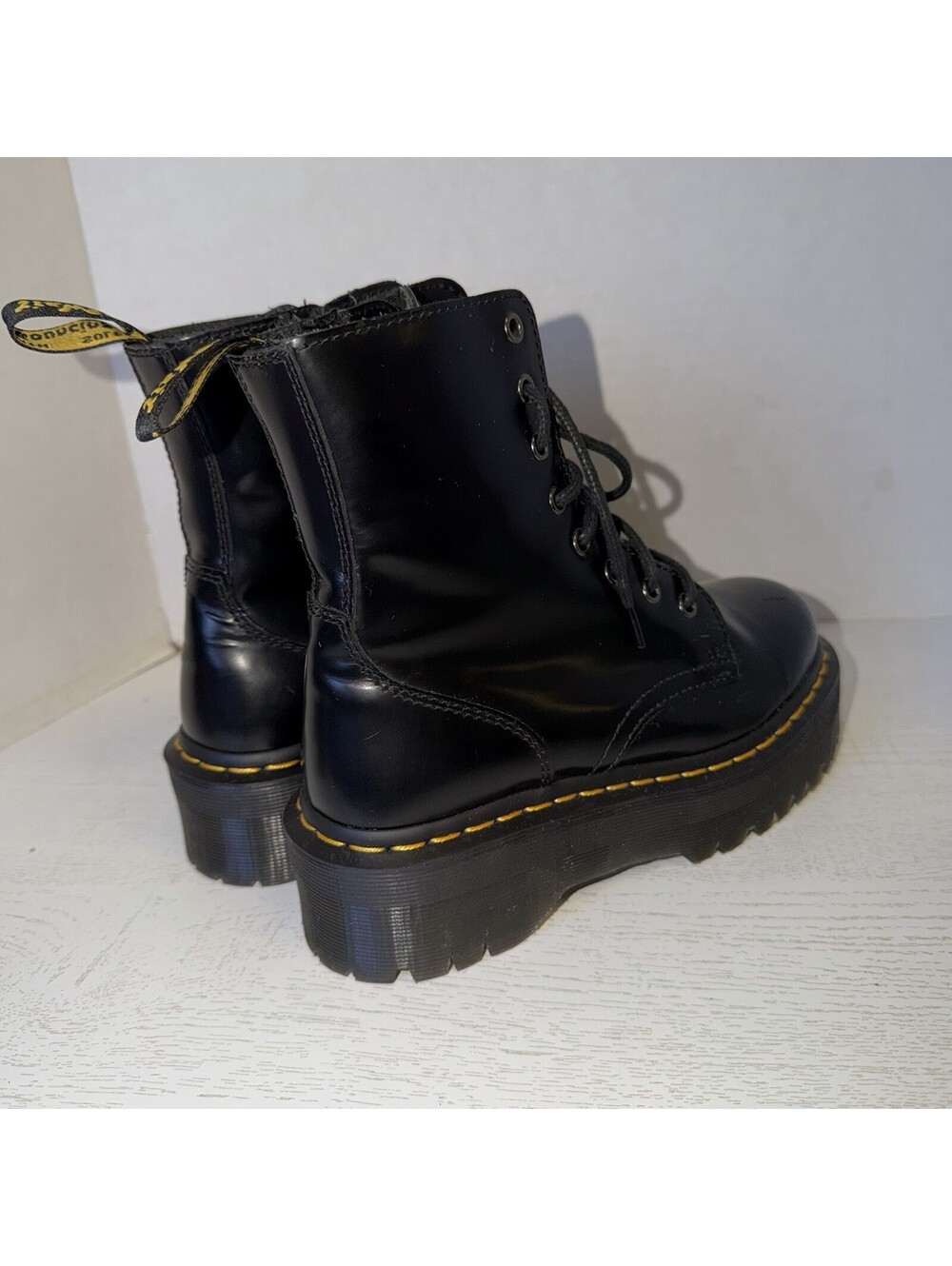 Dr. Martens Jadon Black Leather Platform Combat Boots Men’s 7 / Women’s 6 - Picture 3 of 7